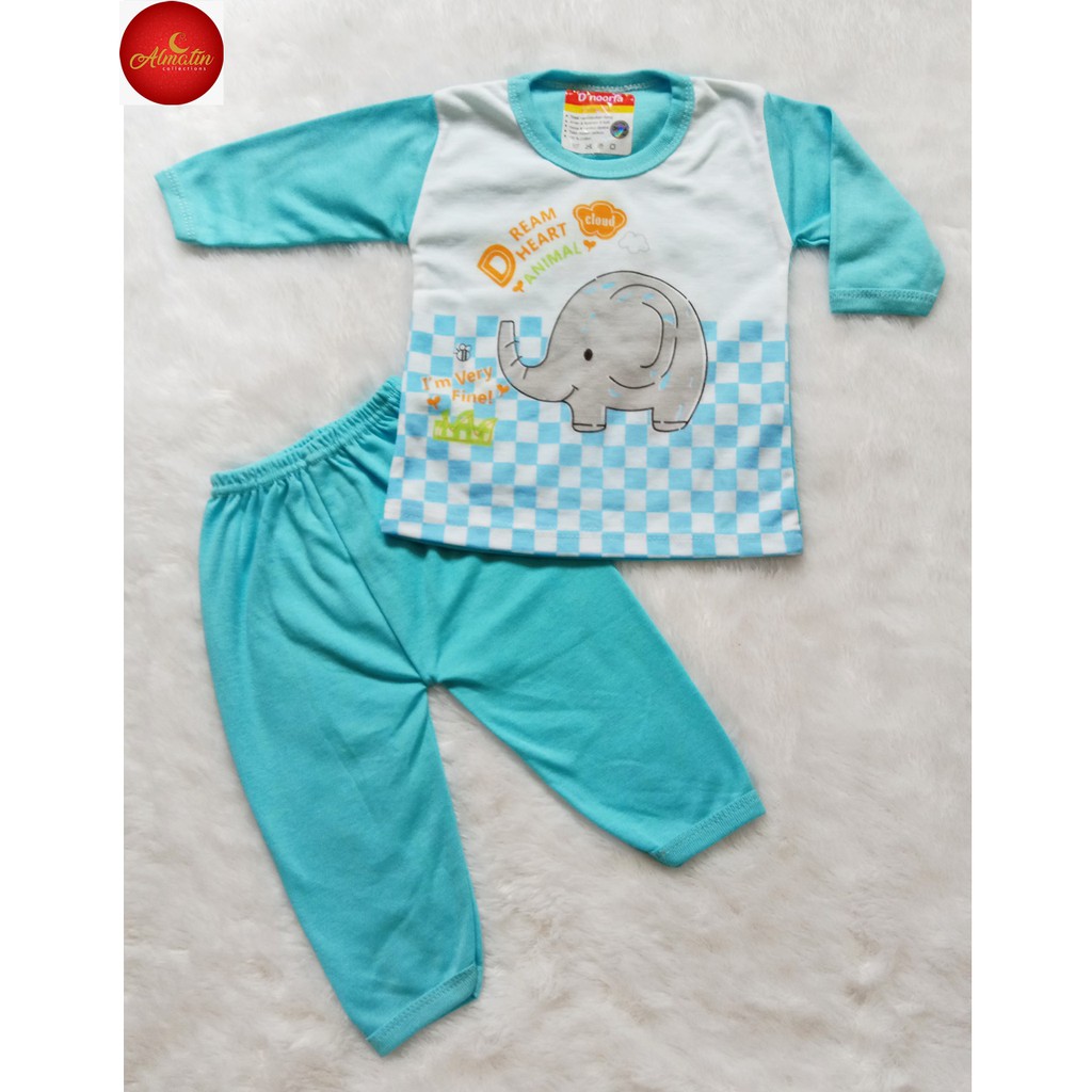 Piyama Baju Bayi Tangan Panjang - Baju Bayi Karakter Gajah - Baju Bayi D'noorfa