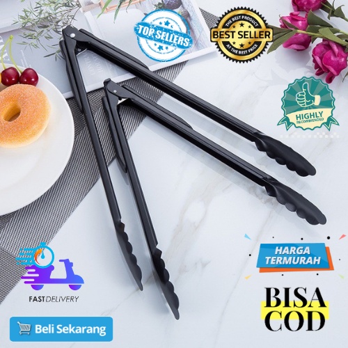 [BISA COD] DISKON Penjepit Makanan Stainless Hitam Kuat Tebal Anti Karat Berkualitas Jepitan Stainle