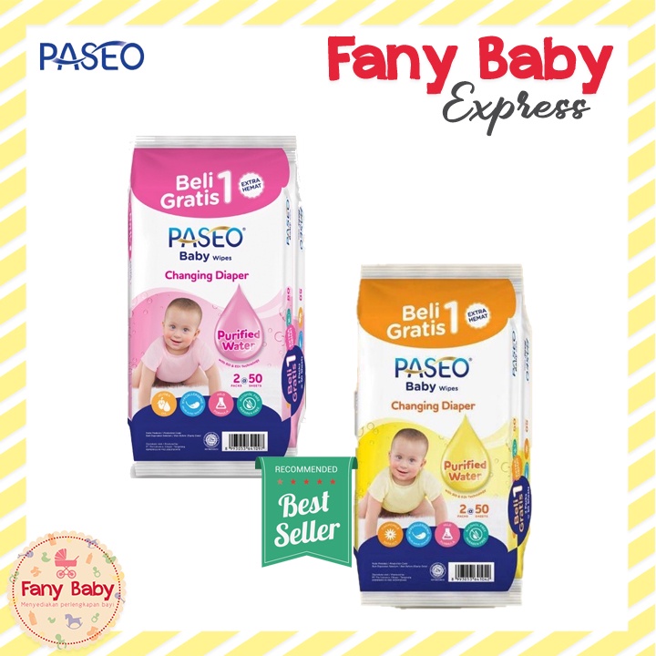 PASEO BABY WIPES WET TISSUE 50 SHEETS / BUY 1 GET 1