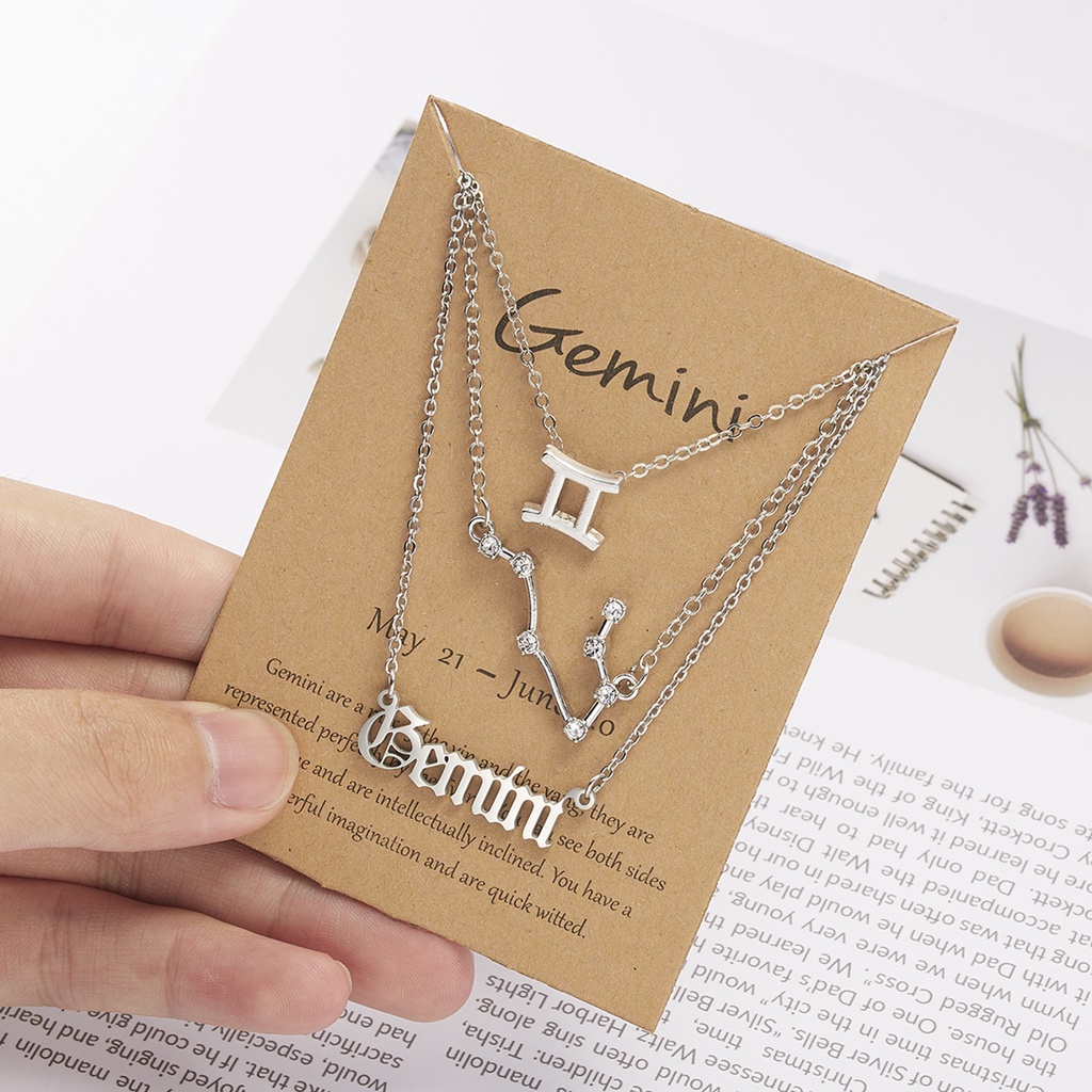 3 Pack Kalung Rantai Klavikula Hias Liontin 12 Rasi Bintang Warna Silver Untuk Hadiah