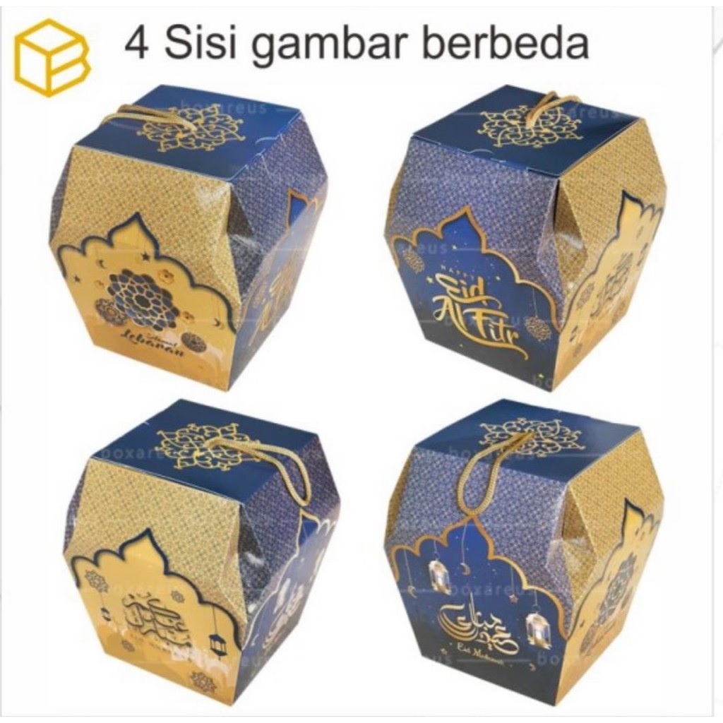 Dus Toples Lebaran Kubah Happy Eid Mubarak Biru Gold - Box Toples Lebaran - Gosend/Grab Only!!!