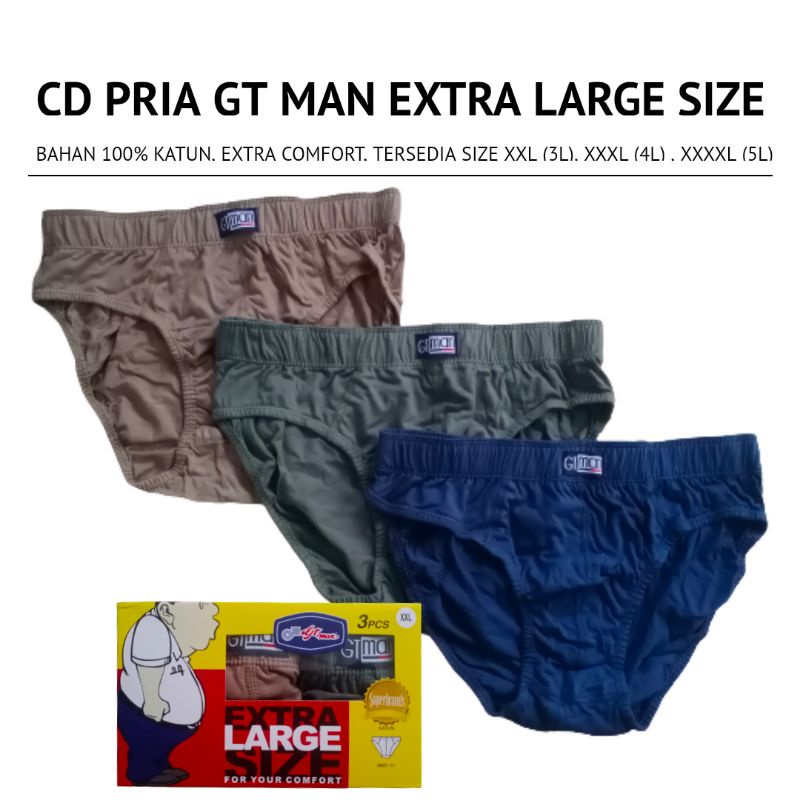 3Pcs CD Celana Dalam Pria GT MAN Jumbo Big Size 100% Katun Size XXL XXXL XXXXL | CD PRIA GT MAN SIZE