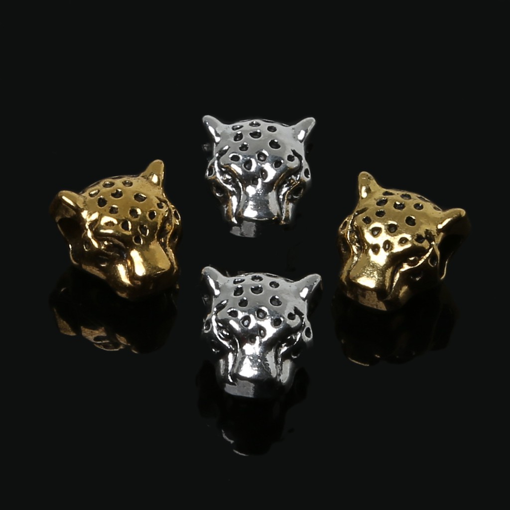 10 Pcs / Lot Manik-Manik Spacer Antik Bentuk Kepala Leopard Bahan Logam Warna Emas Perak Untuk Membuat Perhiasan Charms