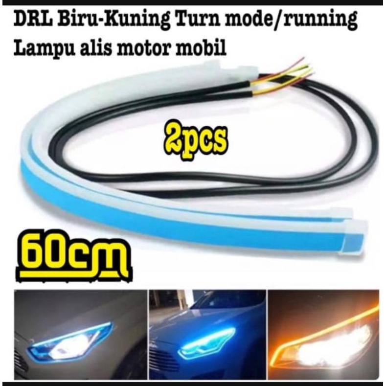 Lampu DRL Running Fleksibel Flexible Led Alis Mobil Sein Sen 60 30 cm Gerak 12V Mobil Motor 12 volt