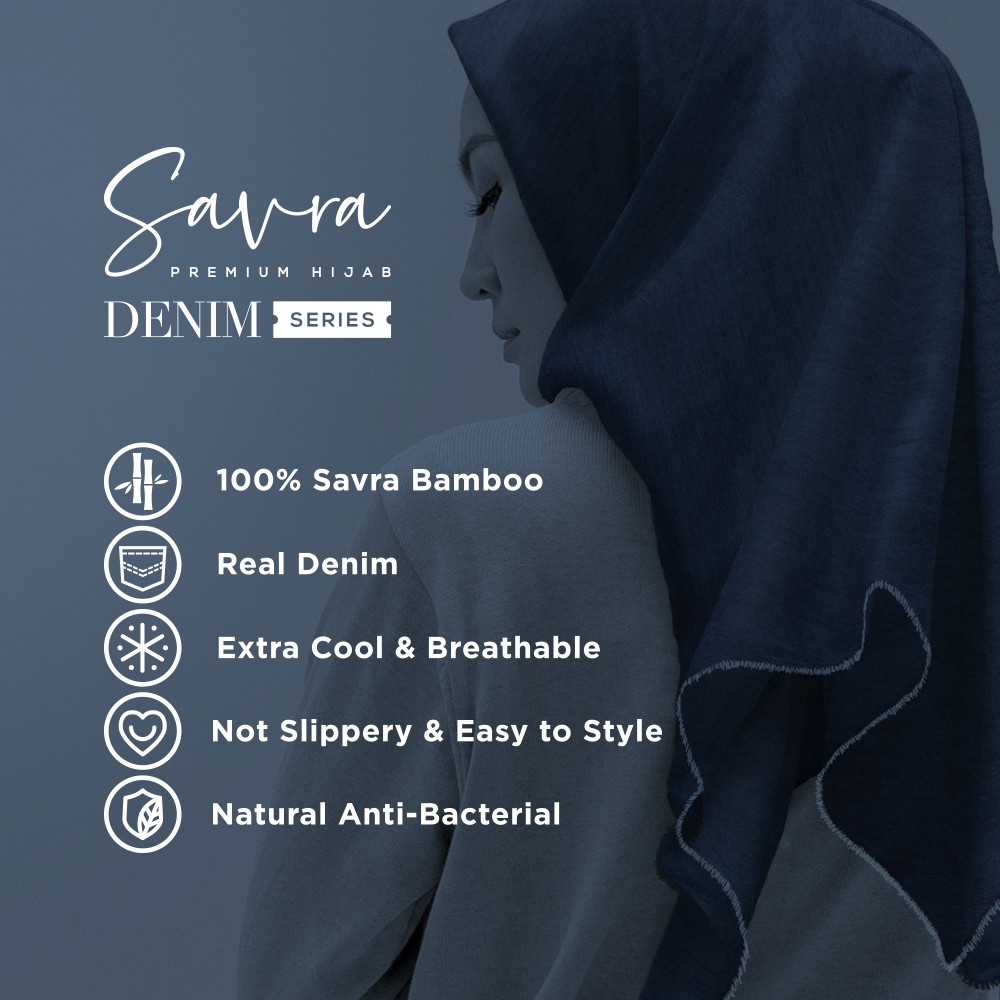 MWB Hijab Savra DENIM JEANS Bamboo Premium Hijab Segi Empat Jilbab Scarf Bambu Kerudung Square 117 x 117 cm