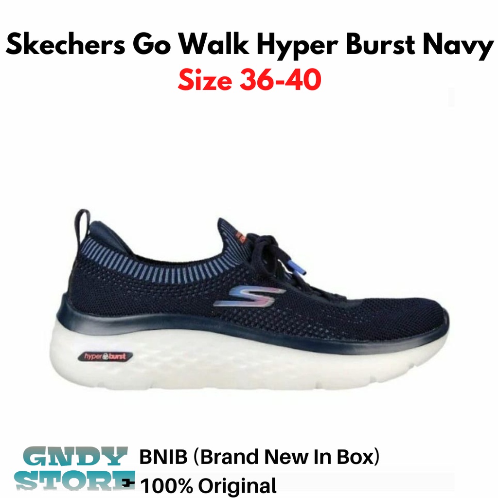 Sepatu Sneakers Wanita Skechers Go Walk Hyper Burst 124585/NVY Navy Women Original BNIB 100%