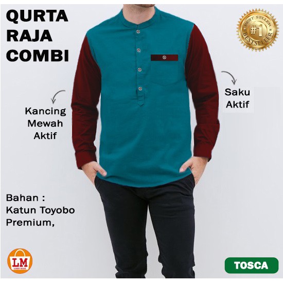 TERMURAH TERLARIS [ COD &amp; Gratis Ongkir ] Koko Baju Muslim Pria Jumbo QURTA RAJA COMBI Lengan Panjang Bahan Katun Toyobo Premium TERBARU LMS 26255 26257 26259 26261