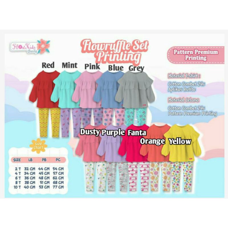 SETELAN BAJU ANAK usia 2-10 th daily Ruffle by FLOWKIDS