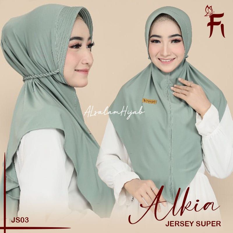 (Fi Hijab 0.3) ALKIA Hijab Instan Jersey Super Bergo Instan Jersey Pet Tali Kepang