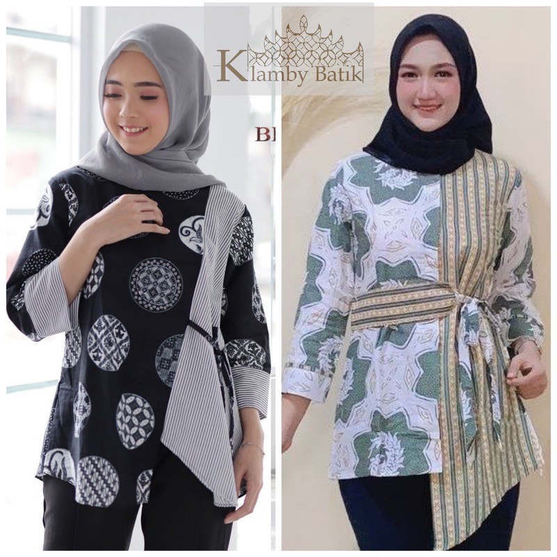 XC BLOUSE STRIPY FRESIA PUTIH HITAM SALEM SOFTBLUE DARK GREY BLOUSE SA H8928Q Ruffle Batik Blouse 02-2