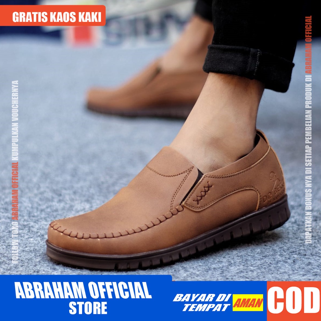 ABRHM x BLENO Sepatu Kasual Pria Sepatu Casual Pria Kulit Pu Sepatu Pria Casual Cowok/Cowo Sepatu Kerja Kantor Semi Formal Anti Slip Kuliah Kondangan Gaya keren Kekinian Murah Terlaris