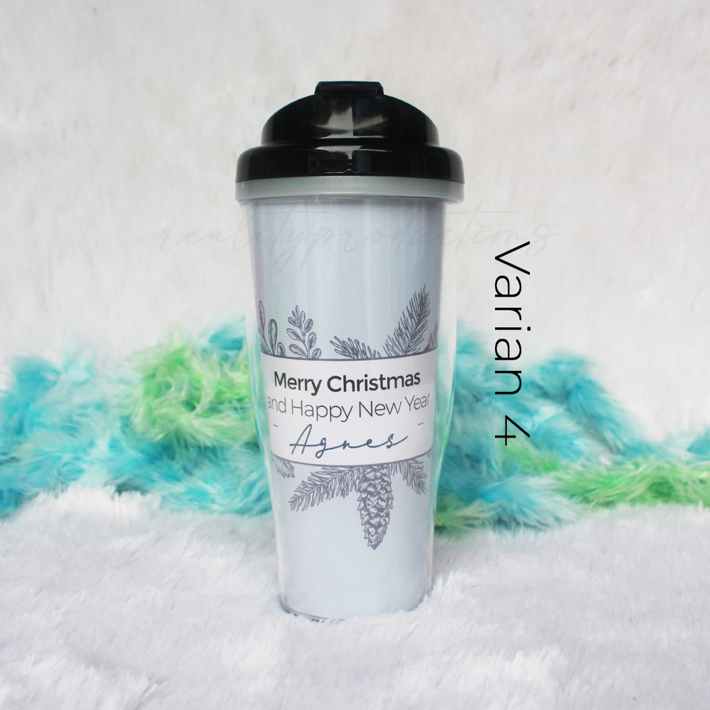 Tumbler Natal dan Tahun Baru Desain Pastel Custom Nama