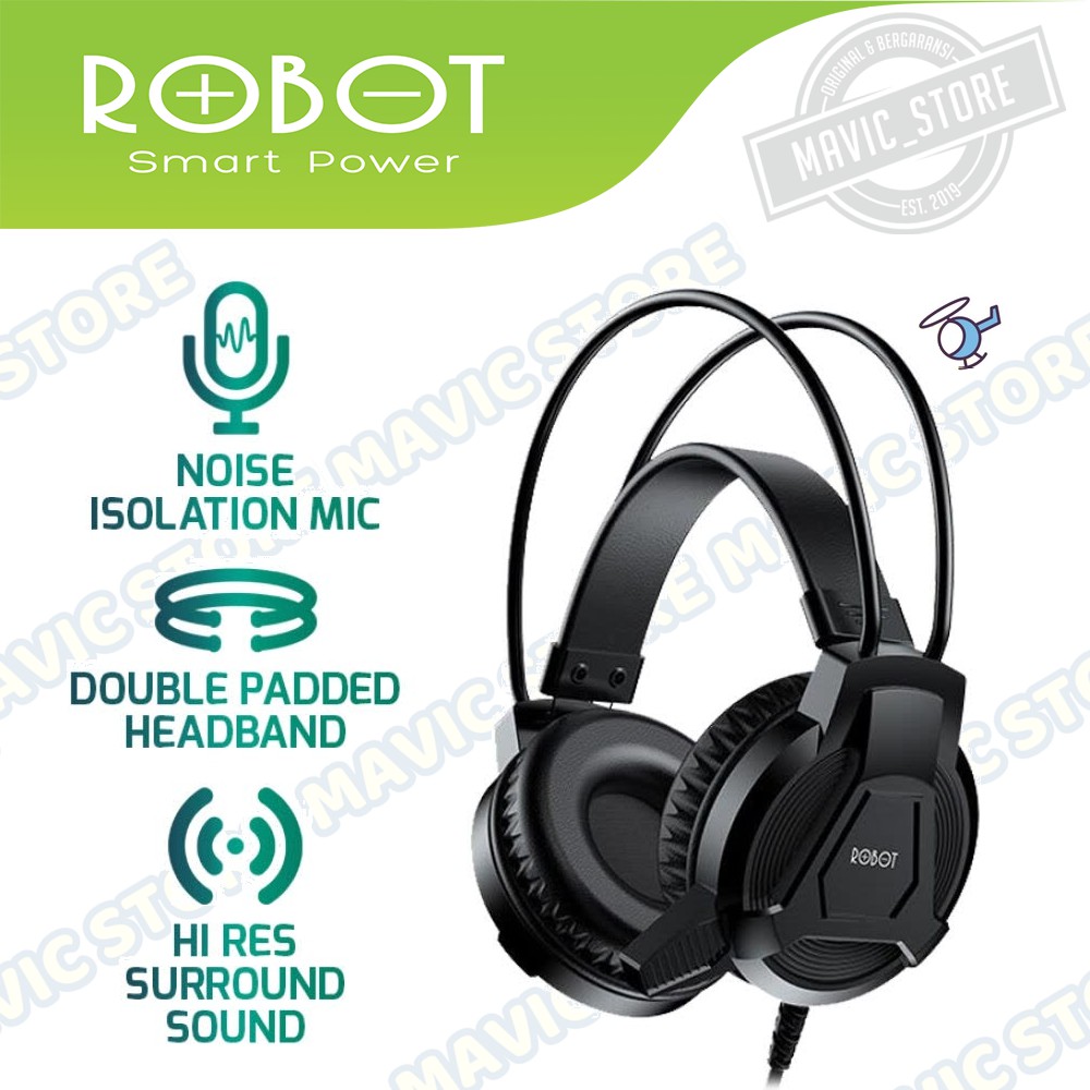 Headphone Gaming ROBOT RHP10 Headset Double Jack Audio With Mic