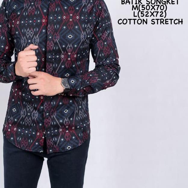 『Hyper Mall R36』 Kameja batik songket pria panjang hitam best seller / kemeja pria / kemeja batik /