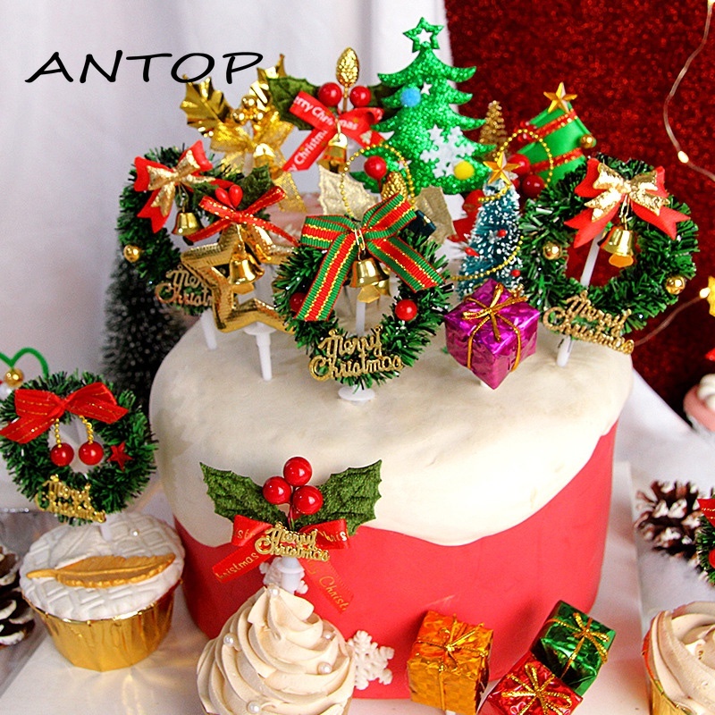 Hiasan Kue Topper Dekorasi Natal Tiga Dimensi Pohon Natal Garland 3D Adegan Kartu Dekorasi ANTOP