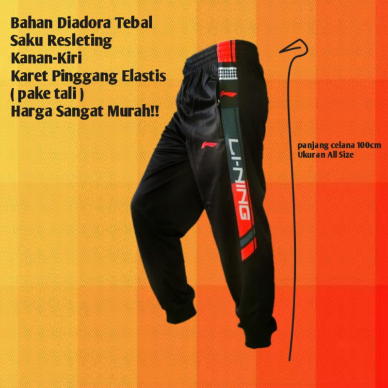 Celana Training Jogger Lining Saku Sleting Bahan Tebal Unisex Celana Trening Linning Joger Pria Wani