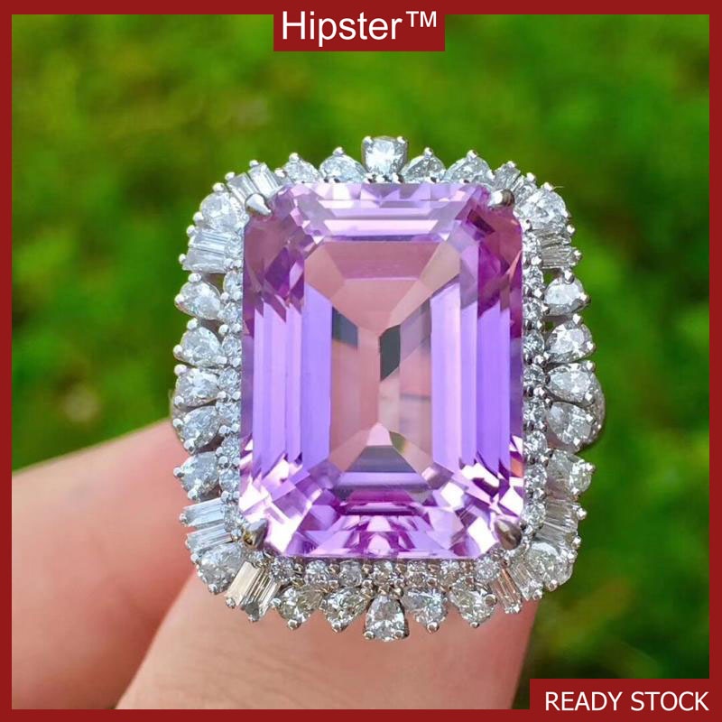 Natural Pink Amethyst Ring 18K White Gold Diamond Fashion Luxury Jewelry Pendant Necklace