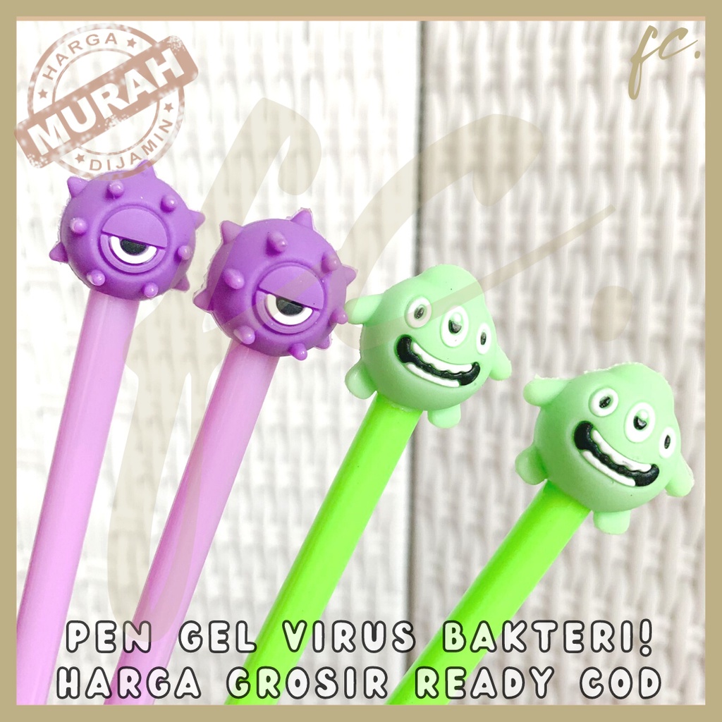 

4 / 8 / 12 Pcs / 1 Lusin Pen Gel / Pulpen Tinta / Bolpen Hitam Motif Monster Bakteri / Anti Virus Sakit Influenza Covid Corona Ungu Hijau Flu Kartun Mini Souvenir Harga Grosir ATK Ready COD