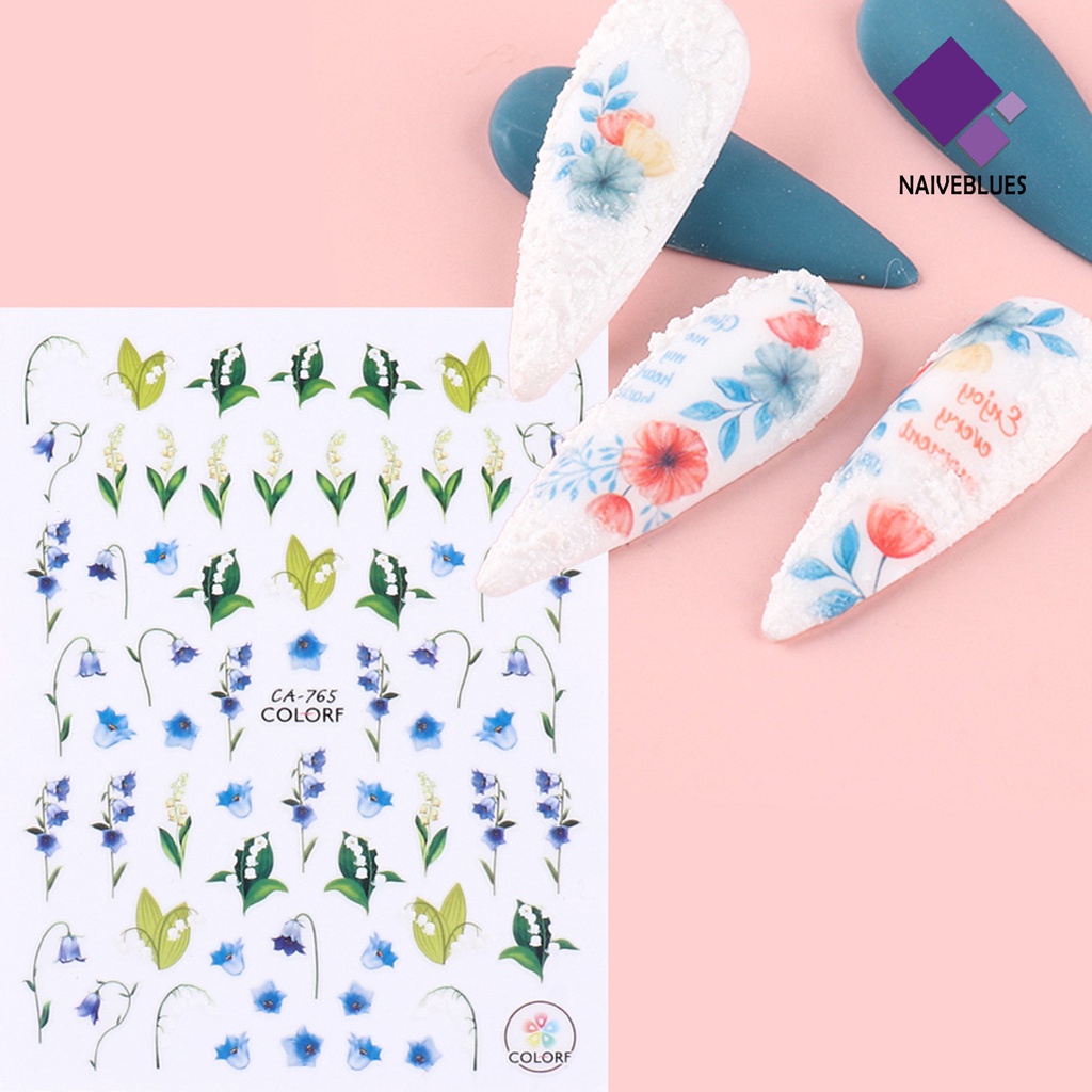 Naiveblue Stiker Kuku Motif Bunga / Daun / Burung / Butterfly / Musim Semi Untuk Dekorasi Manicure / Nail Art DIY