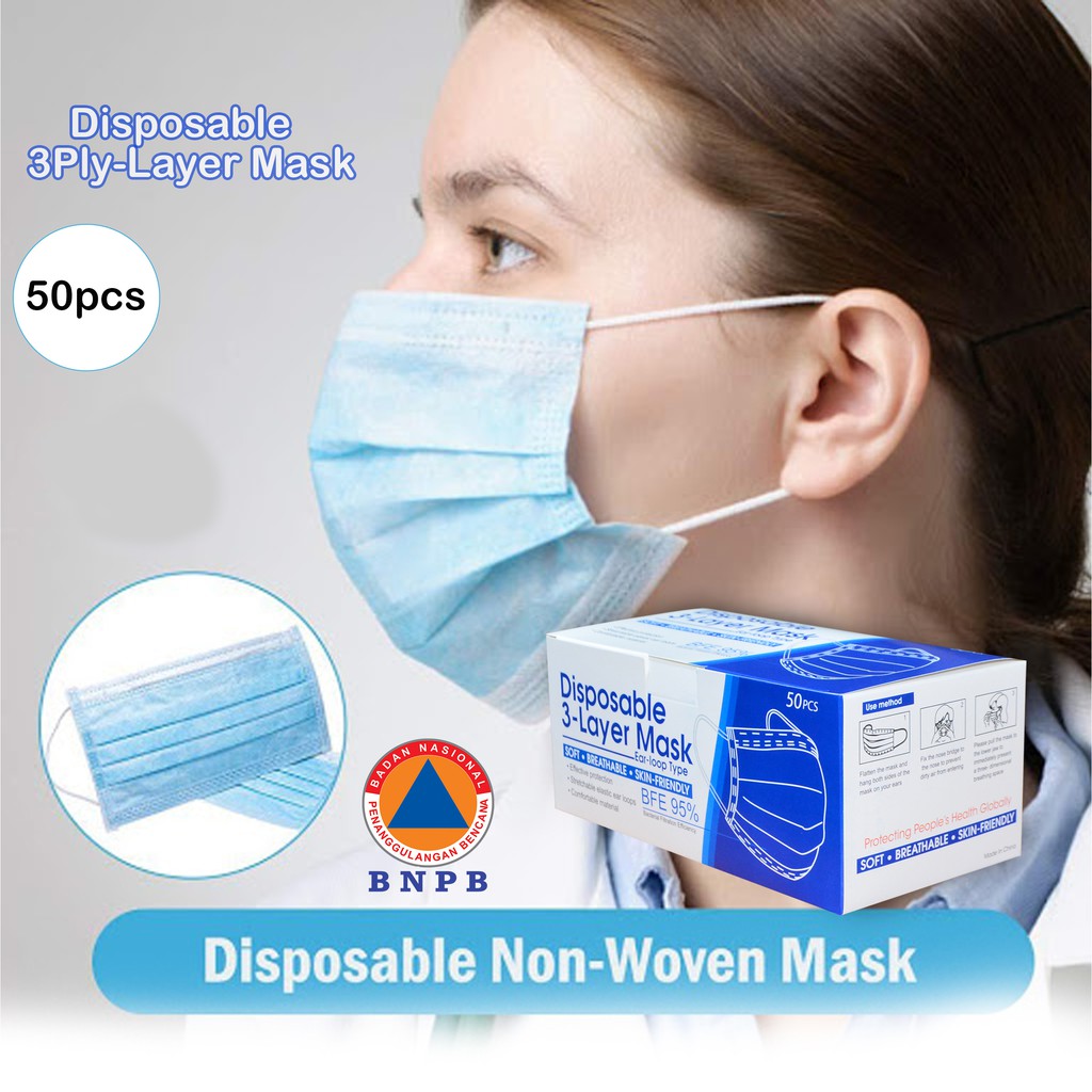 Jual Masker 3 Ply Earloop Biasa 1 Box Isi 50Pcs | Shopee Indonesia