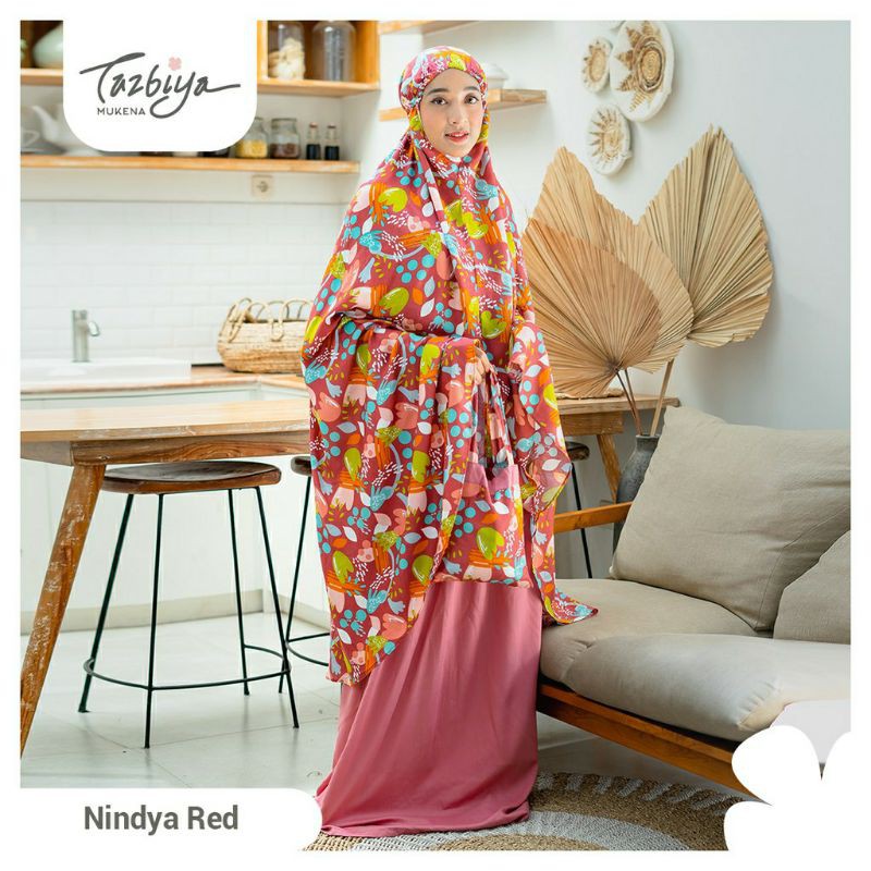 Mukena Tazbiya Nindya Series Cream/Navi/Red Jumbo Dewasa Katun Rayon Motif Cantik