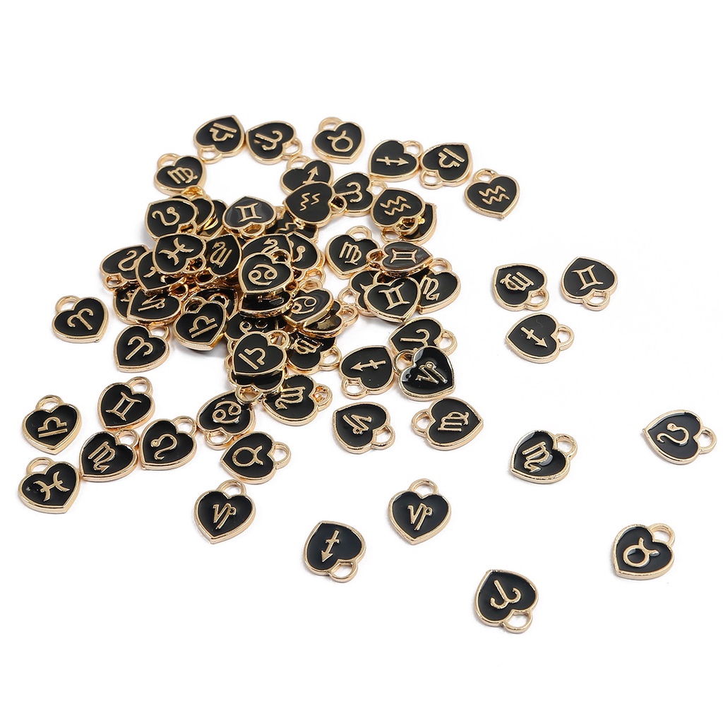 20Pcs 12X14 Mm Logam Enamel Pesona Hati Liontin 12 Rasi Bintang Pesona Ornamen Manik-manik untuk Gelang Anting-Anting Membuat Perhiasan