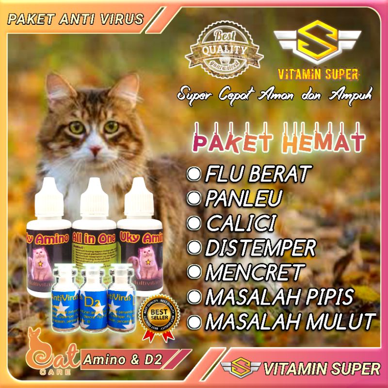 Vitamin Kucing Paket Anti Virus D2 Uky Amino dan WookuWooku for Cats | Obat Flu Berat, Panleu, Calici, Distemper, Mencret, Pipis Darah, Batuk, Muntah, Sariawan, Lemes, Imun dan Antibodi nya Kuat-Paket Hemat