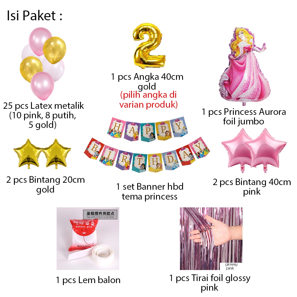 [PAKET] BIRTHDAY Set BANNER PRINCESS CURTAIN Dekorasi Pesta Ulang Tahun Anak