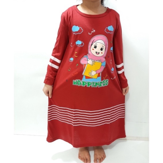 gamis anak muslim perempuan 1-5 tahun kaos tangan panjang cewek salur grosir