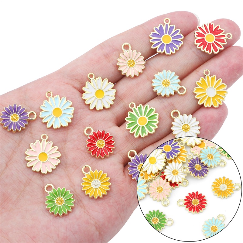 5pcs Liontin Bunga Daisy Enamel Ukuran 13 / 16mm Untuk Membuat Perhiasan Kalung Gelang