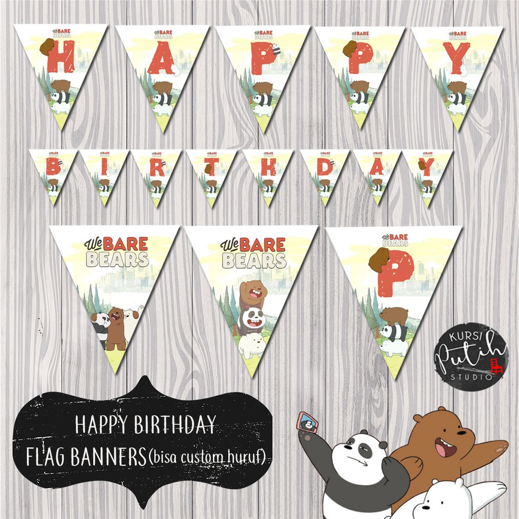 we bare bears Birthday Flag Banner / complete set