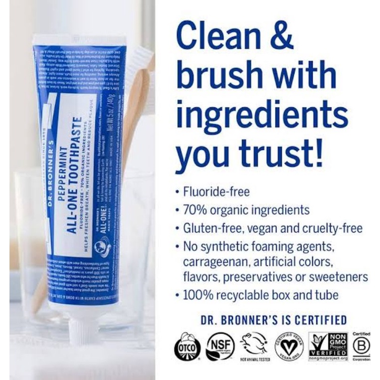 Dr.Bronners Peppermint Toothpaste 140 gr