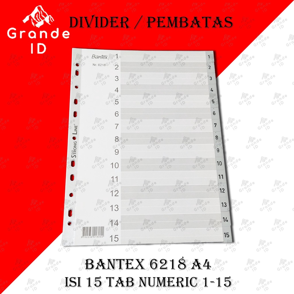 

DIVIDER BANTEX 6218 A4 ISI 15 TAB NUMERICAL 1-15 INDEX PEMBATAS FILE