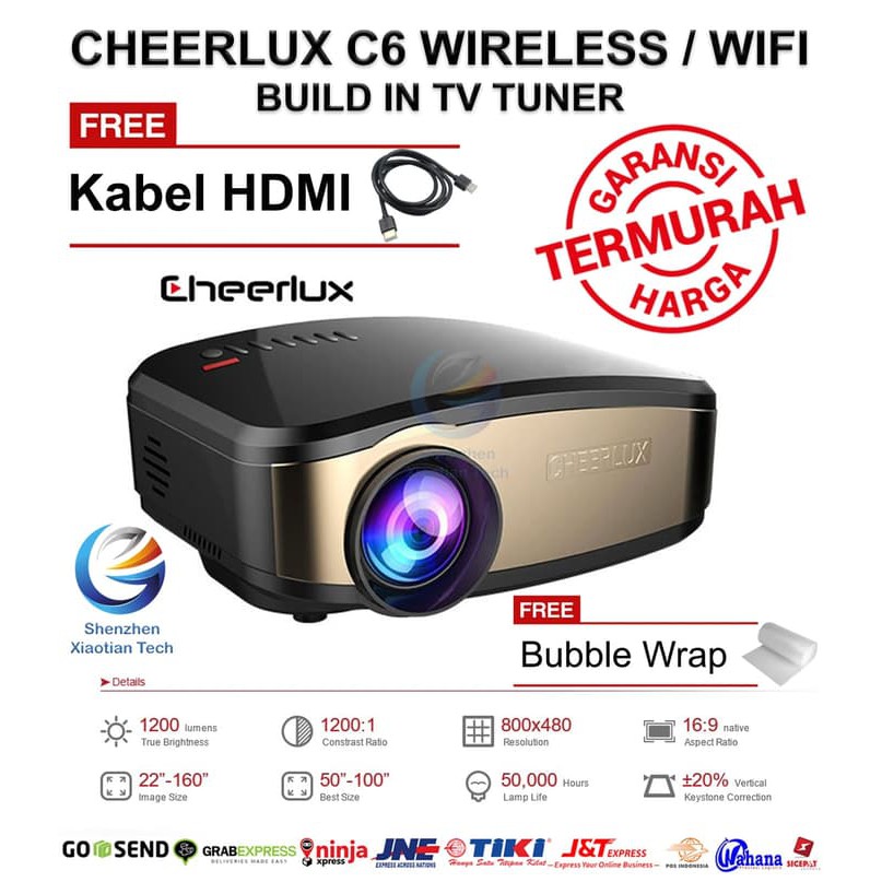 Projector Cheerlux C6 Wireless Proyektor Wifi ANSI 1200 Lumen TV Tuner