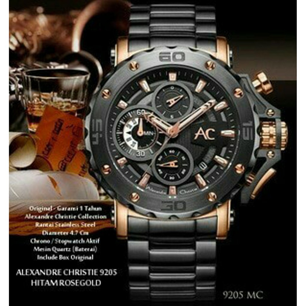 Jam Tangan ALEXANDRE CHRISTIE 9205 MC BLACK ROSE GOLD