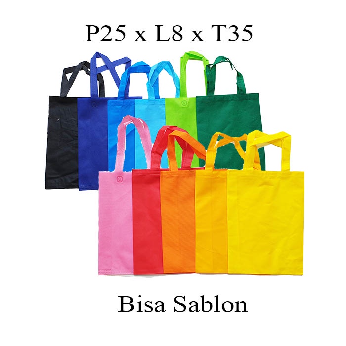 

Tas Spunbond ukuran 25 x 35 bisa sablon min 500 biji / Tas Kain Polos / Tas Souvenir / Tas Hajatan / Tas Seminar Harga Sale Habisin Stok