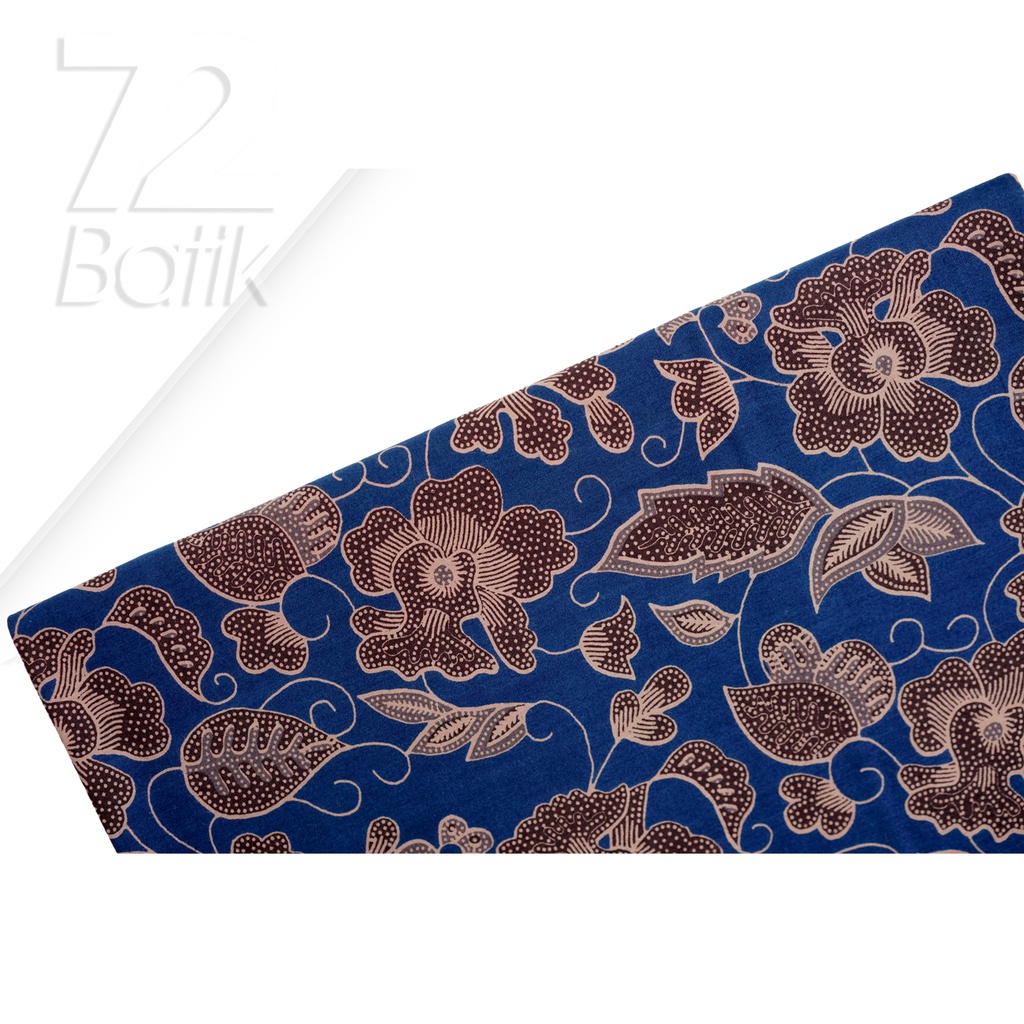 KAIN BATIK PREMIUM Bahan Katun Motif Daun Kembang Kamboja Warna Biru 722316 Cap 72 Jarik Jarit Samping Kebat Panjang Batik Katun Modern Premium Bahan Seragam Batik Pernikahan Kantor Keluarga Murah Kamen Jadi Batik Bali Lembaran