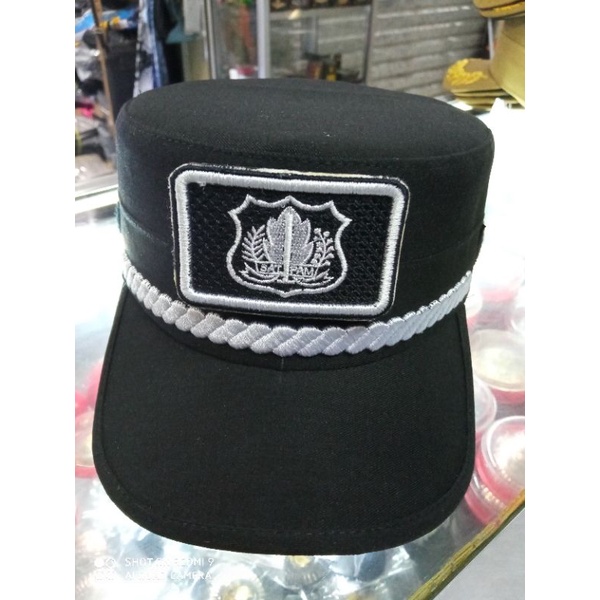 Topi komando satpam hitam velcro, free nama bordir