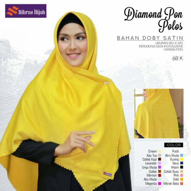 Kerudung segiempat diamond pon polos