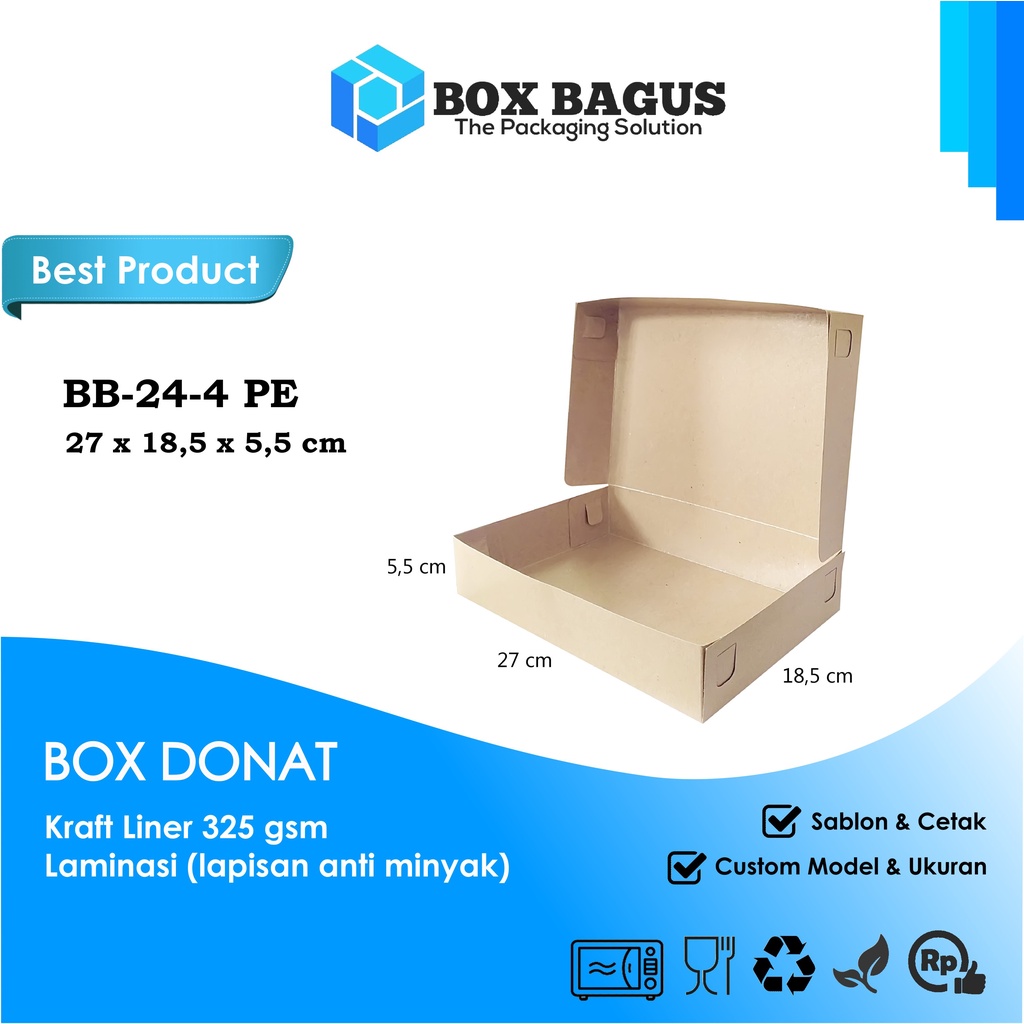 BOX DUS 27x18,5x5,5 KRAFT 325 GSM LAMINASI - KOTAK HAMPERS DONAT NASI BENTO KUE ROTI SNACK