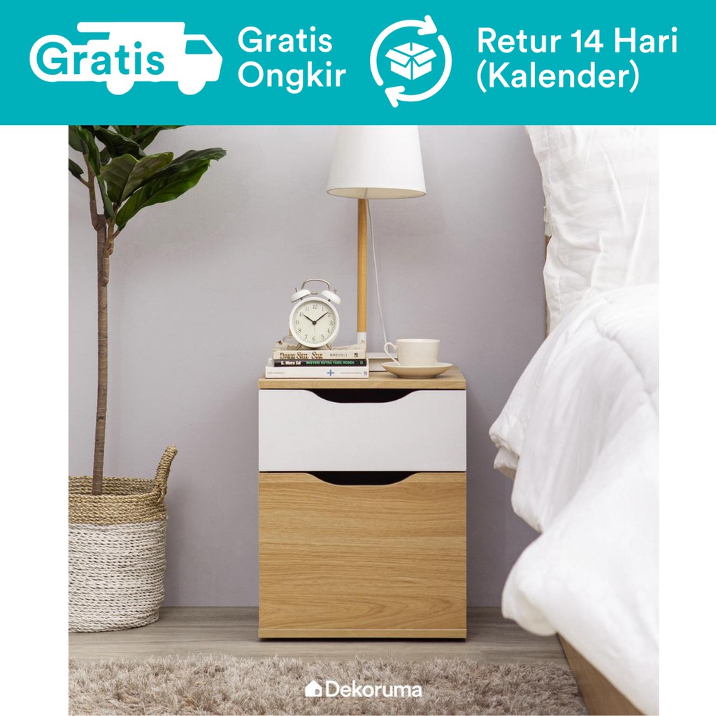 Dekoruma Sano Meja Nakas Minimalis Kamar Tidur 2 Laci - Bedside Table