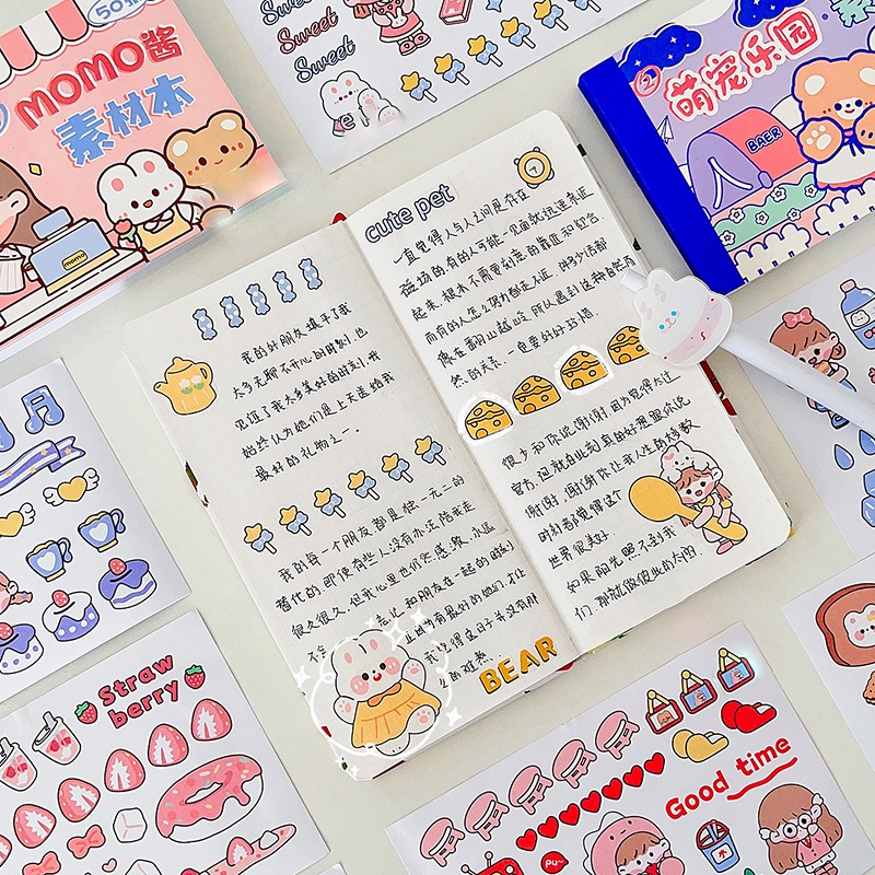 50 Lembar Stiker Kertasselotip Washi Motif Kartun Lucu Kapasitas Besar Untuk Dekorasi Scrapbook DIY