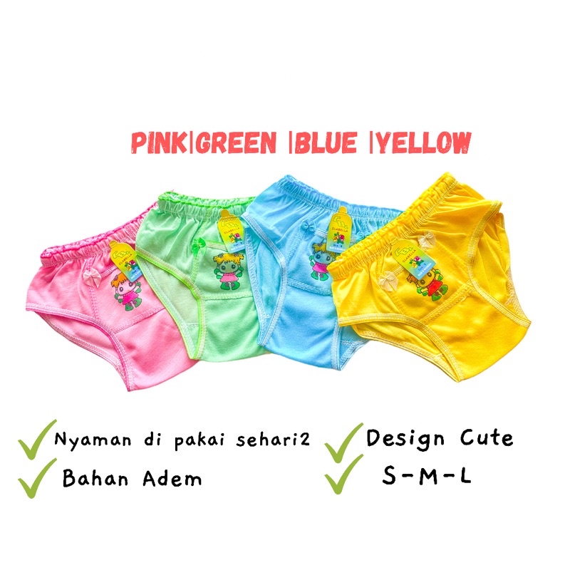 1 Lusin Celana Dalam Anak Perempuan Cewek Lusinan Katun / CD Boxer Anak Celana Dalam Bayi Perempuan