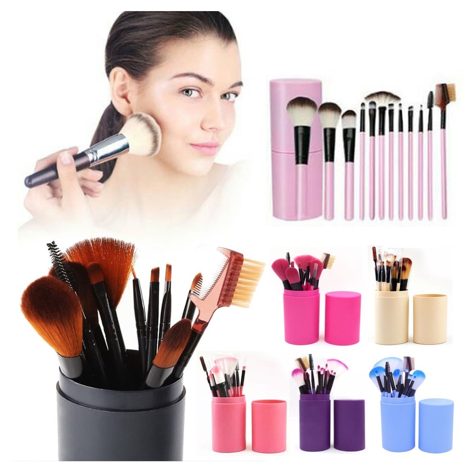 Kuas Alat Makeup 12 Pcs Make Up Pro Brush 12In1 12 Set Tube Tabung Penyimpanan