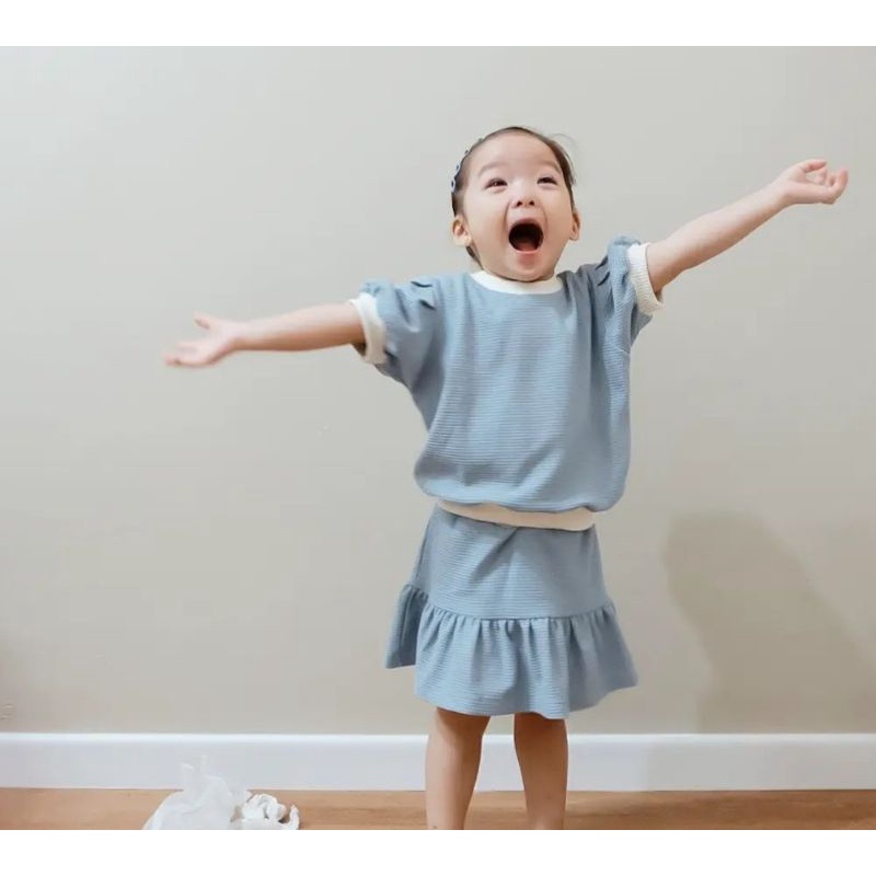 BELL&amp;BO - NURA WAFFLE SET - SETELAN BAJU ANAK PEREMPUAN - BAJU DAN ROK BELL N BO