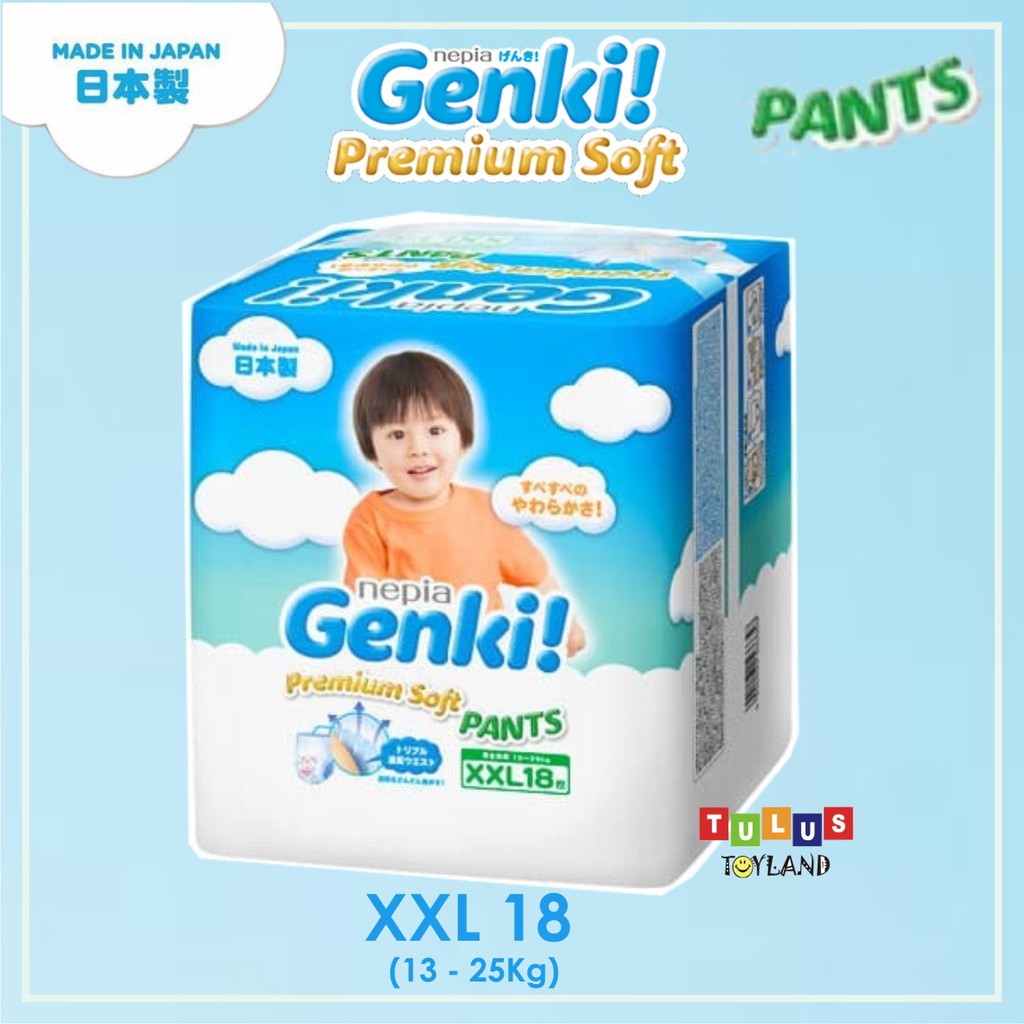 Nepia GENKI PANTS Soft Premium Diapers Celana size M 32 / L 30 / XL 26 / XXL 18 popok diaper bayi