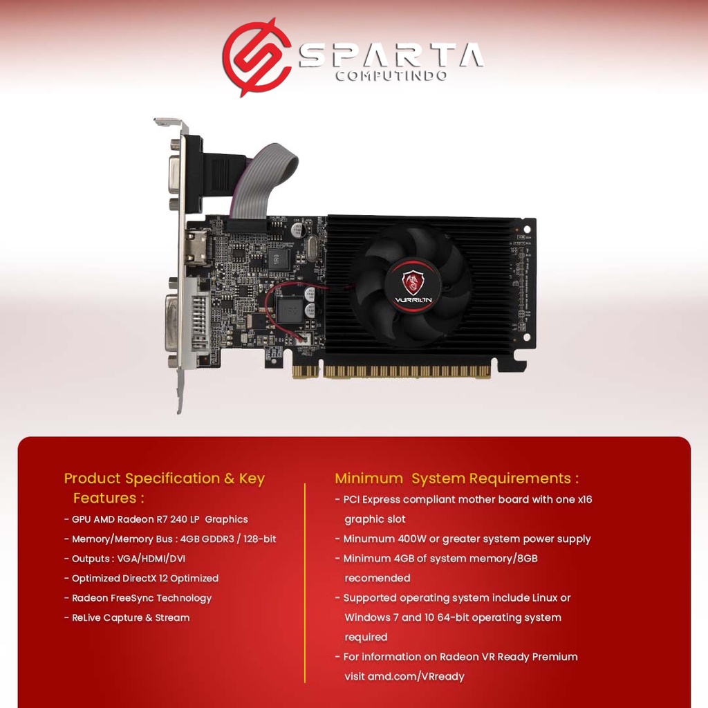 VGA Card AMD Radeon R7 240 4GB GDDR3 128 Bit Vurrion New Garansi Resmi