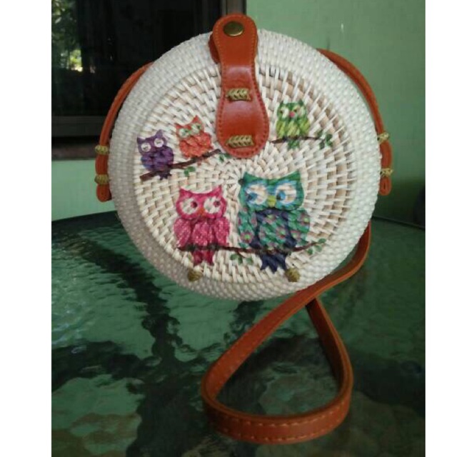 

Tas Rotan mode kendi Decoupage / Lukis Burung Hantu 20cm