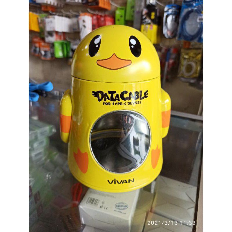Toples Kaleng ROBOT VIVAN V-GEN tempat isi Kabel data Handfree Kepala charger cas casan (tanpa isi)