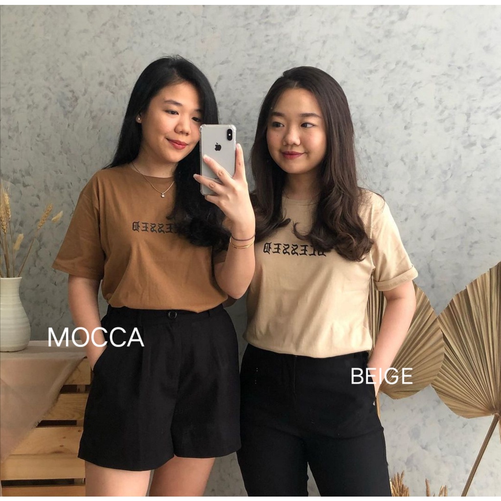 KAOS BEIGE MOCCA KATUN | BAJU TSHIRT TUMBLR TEE KHAKI CREAM COKLAT BLESSED WANITA